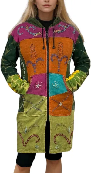 Agan Traders Women's 2025 Summer Bohemian Patch Distressed Rib Outwear Long Coat Jacket