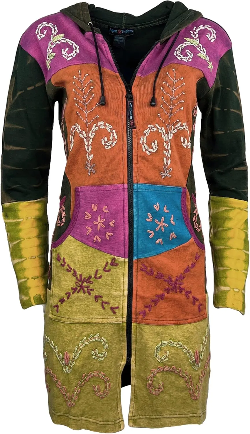 Agan Traders Women's 2025 Summer Bohemian Patch Distressed Rib Outwear Long Coat Jacket