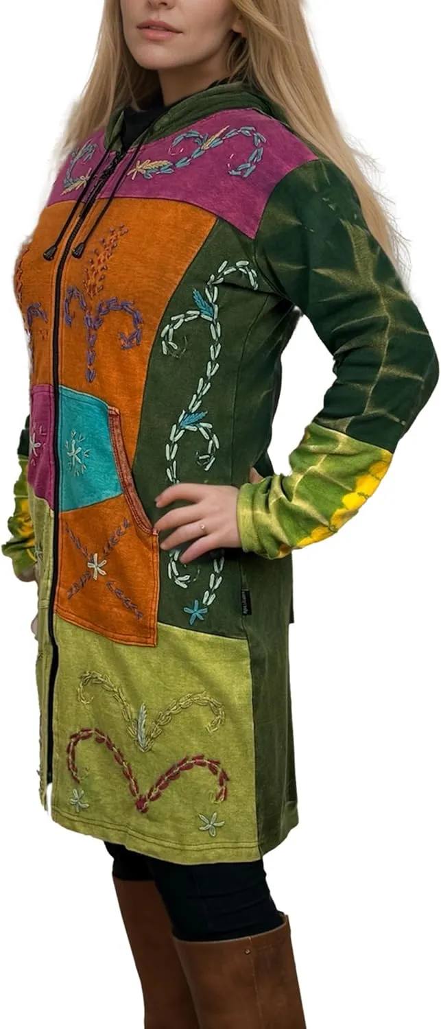 Agan Traders Women's 2025 Summer Bohemian Patch Distressed Rib Outwear Long Coat Jacket