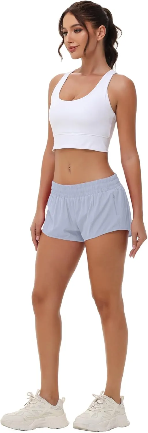 Aurefin Lightweight Athletic Shorts for Women, Quick Dry Running Shorts with Zip Pocket and Liner Womens Gym Workout Shorts