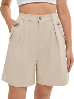 Belle Poque Women Bermuda Shorts High Waisted Wide Leg Shorts Dressy Casual Shorts with Pockets