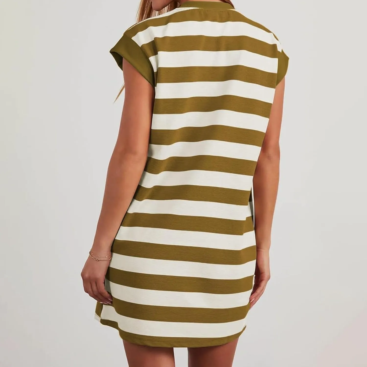 Casual Summer Dresses for Women 2025,Summer Striped Tshirt Short Dress Loose Cap Sleeves Round Neck Tshirt Beach Dresses
