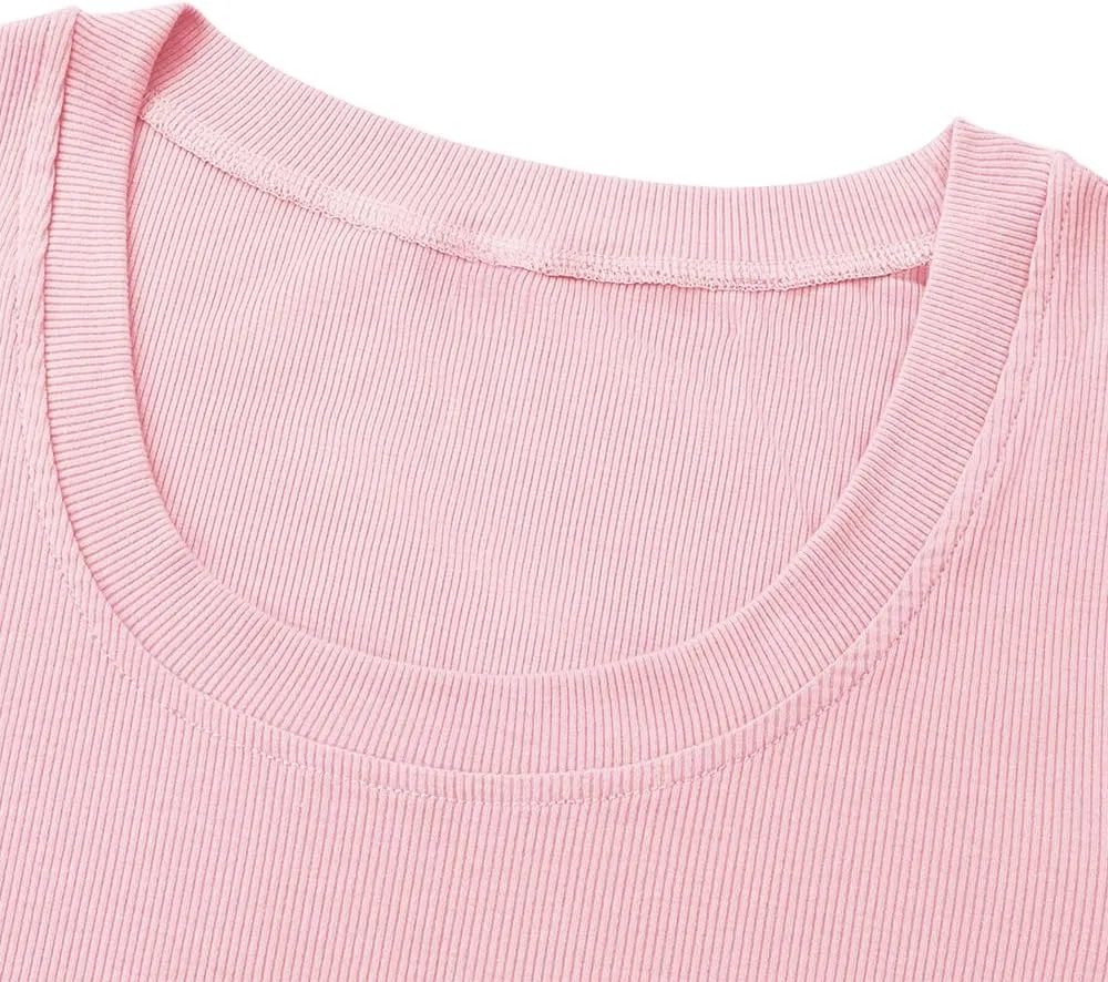 Chulianyouhuo Women's 2 Pack Scoop Neck Ribbed Knit Fitted Casual Tops Tee Summer Slim Basic Shirts