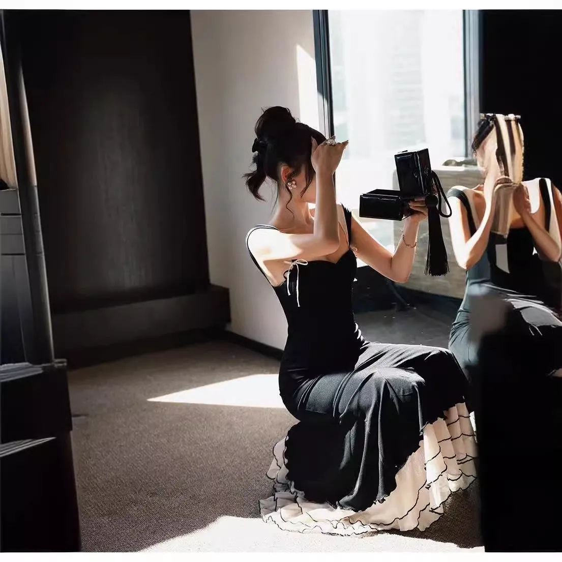 Darianrojas cybergoth dress to impress French Style Black Knitted Sling Dress Women's Summer Step Lotus Elegant Slim Slimming Fishtail Dress