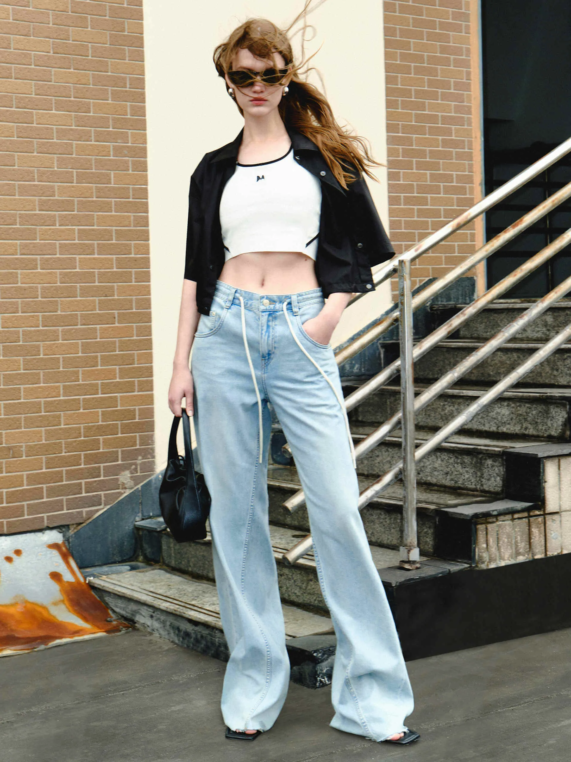 Drawstring Wide Leg Jeans