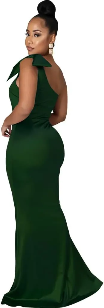 FairyLove Women's One Shoulder Sleeveless Formal Ruched Bodycon Fashion Dress Belted Cocktail Dresses
