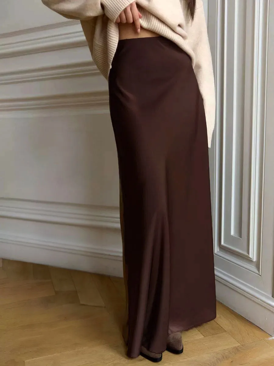 Flytonnshop buisnesscore outfit women Fishtail Skirt 2024 Spring Satin Satin Long High Waist Sheath Mop Fishtail Skirt