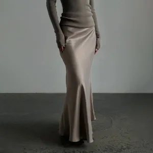 Flytonnshop buisnesscore outfit women Fishtail Skirt 2024 Spring Satin Satin Long High Waist Sheath Mop Fishtail Skirt