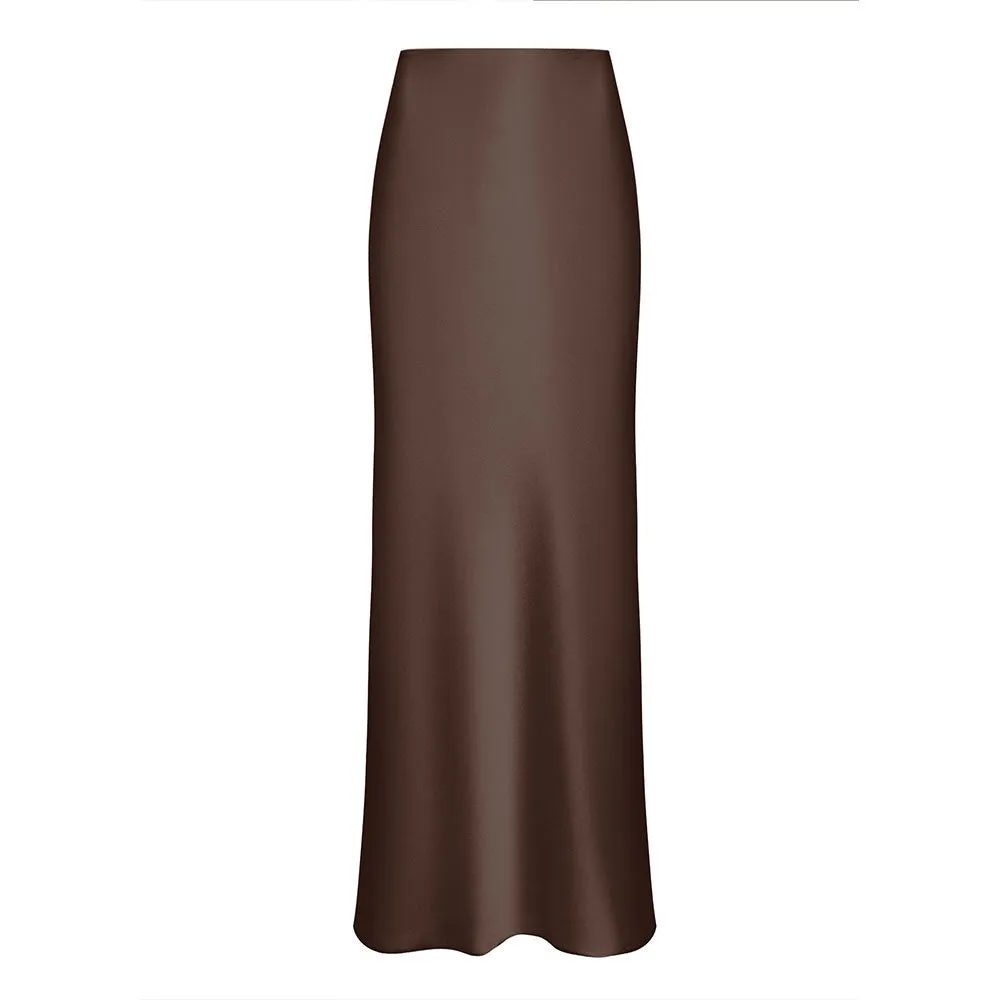 Flytonnshop buisnesscore outfit women Fishtail Skirt 2024 Spring Satin Satin Long High Waist Sheath Mop Fishtail Skirt
