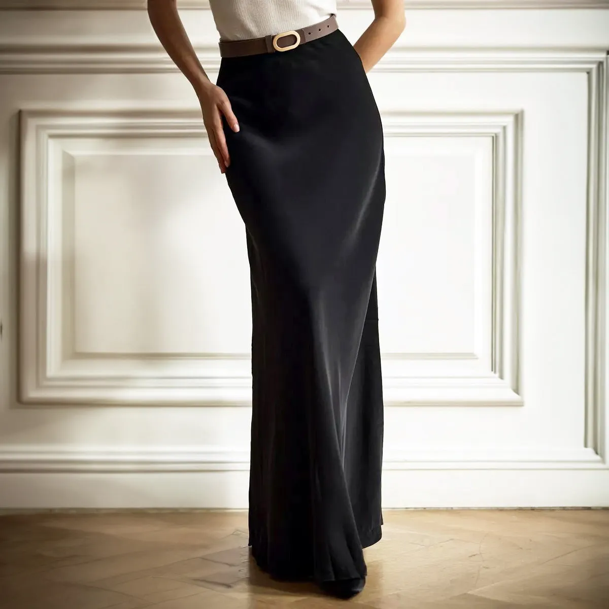 Flytonnshop buisnesscore outfit women Fishtail Skirt 2024 Spring Satin Satin Long High Waist Sheath Mop Fishtail Skirt