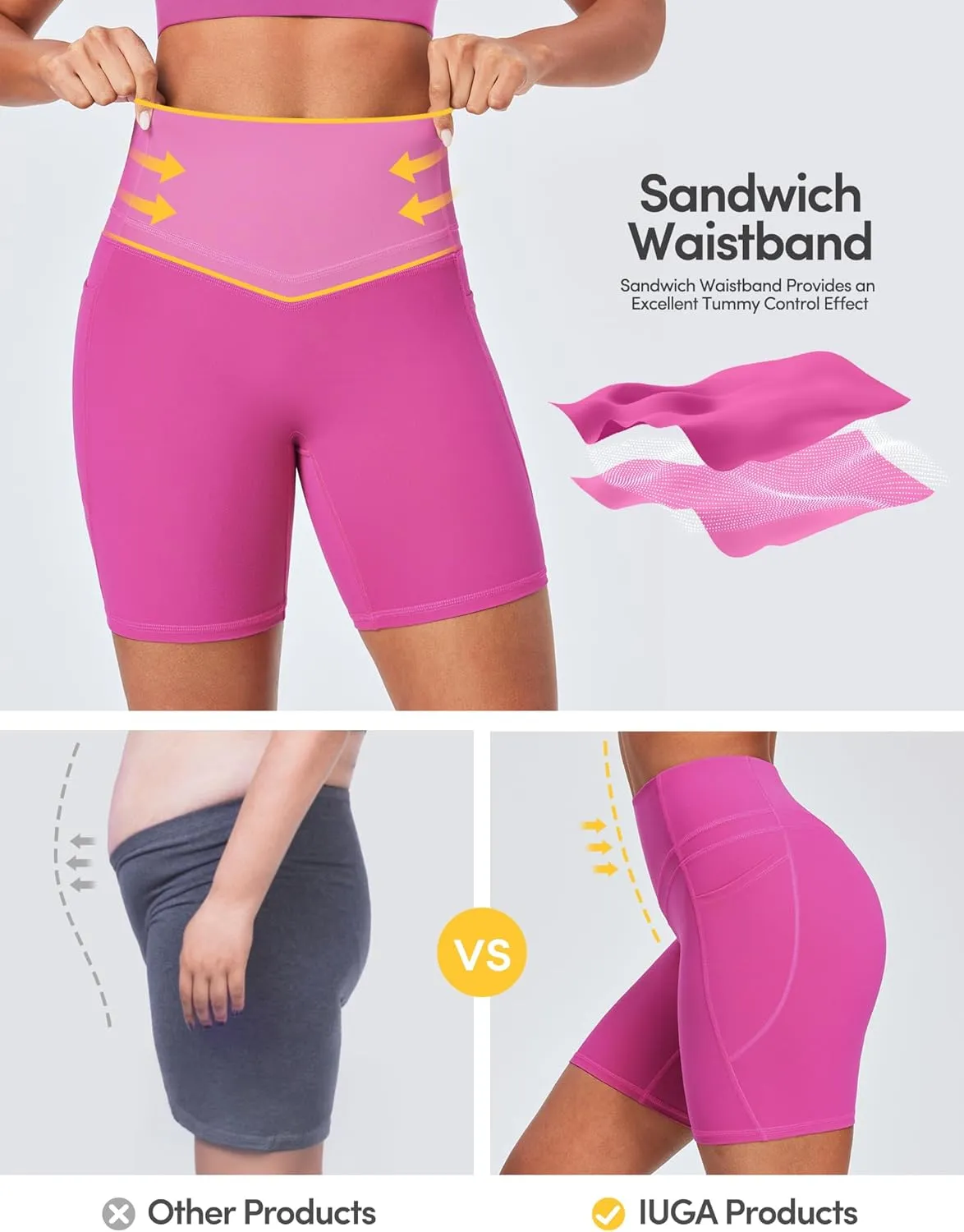 IUGA Tummy Control Biker Shorts Women with Pockets Workout Gym Shorts High Waisted Yoga Running Compression Shorts Spandex