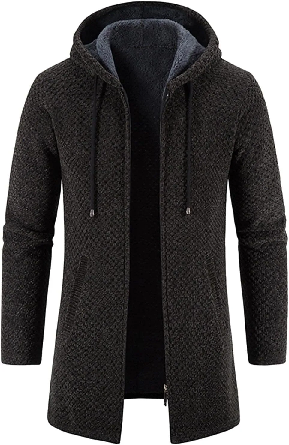 Mens Long Hooded Cardigan 2023 Winter Warm Sweater Coat Lightweight Knit Jacker Full Zip Up Drape Cape Overcoat with Pockets
