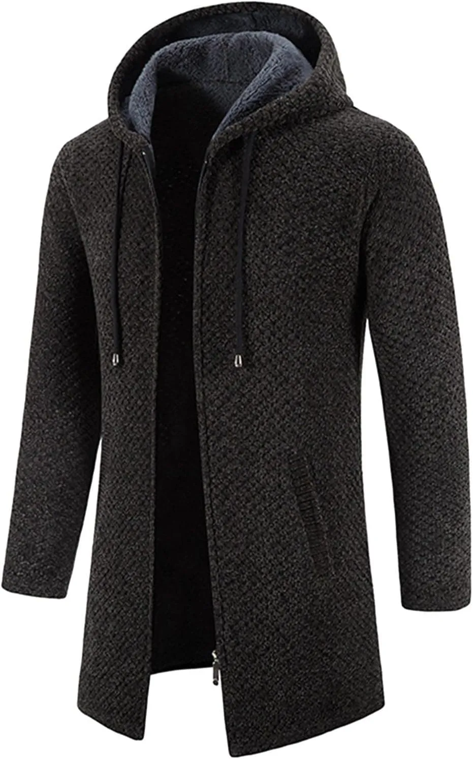 Mens Long Hooded Cardigan 2023 Winter Warm Sweater Coat Lightweight Knit Jacker Full Zip Up Drape Cape Overcoat with Pockets