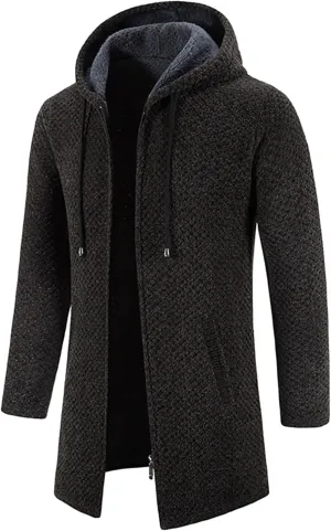 Mens Long Hooded Cardigan 2023 Winter Warm Sweater Coat Lightweight Knit Jacker Full Zip Up Drape Cape Overcoat with Pockets