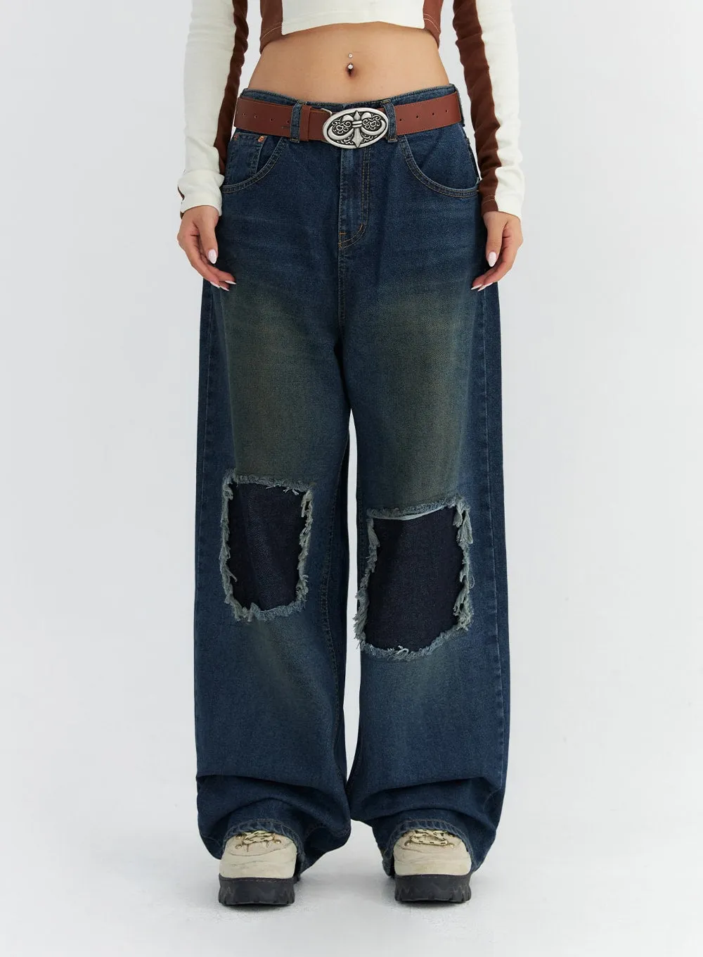 Patchwork Wide-Leg Jeans CO313