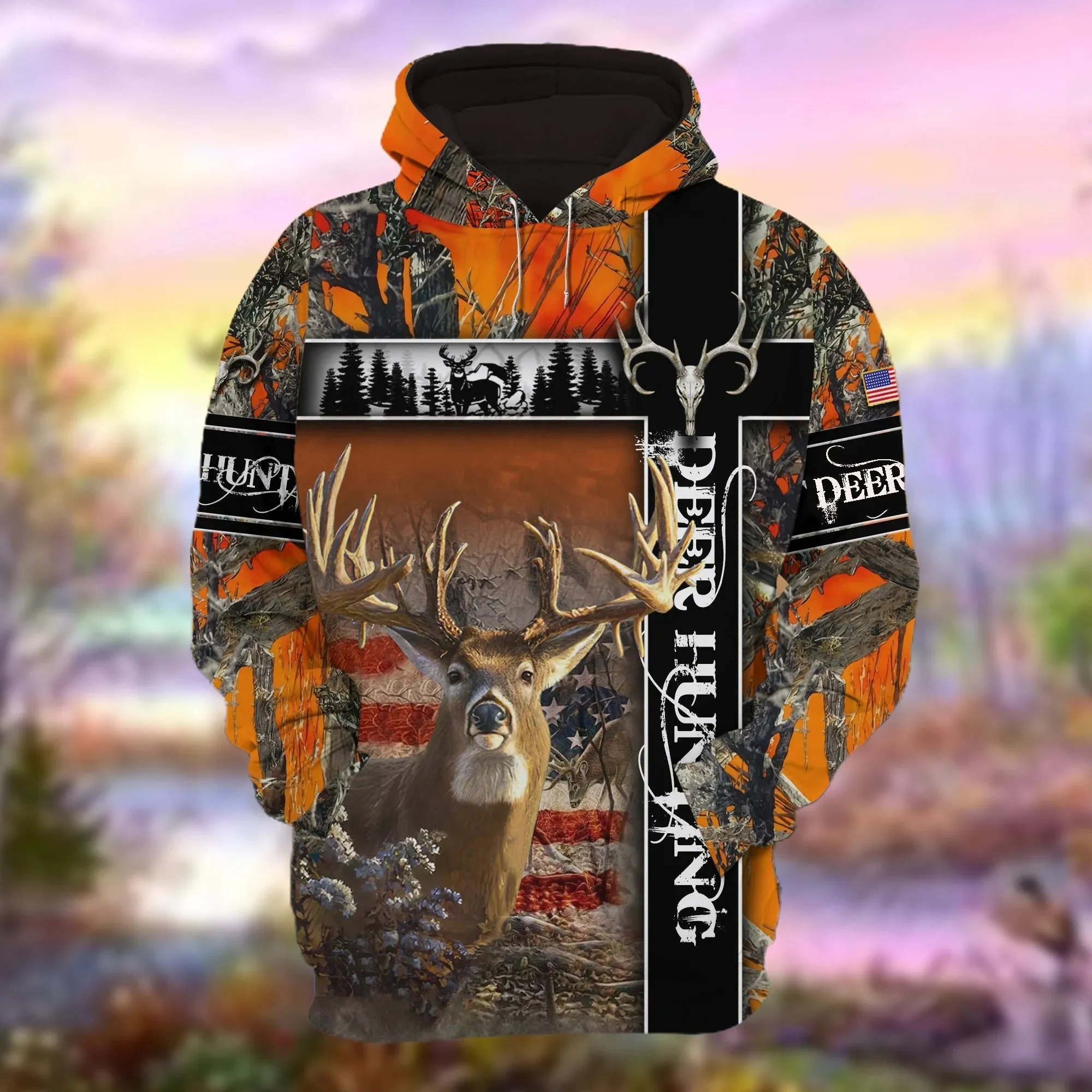 Personalized Deer Hunting Hoodie 3D Pullover American Forest Pattern Deer Hunting Hoodie Hunting Club Uniform