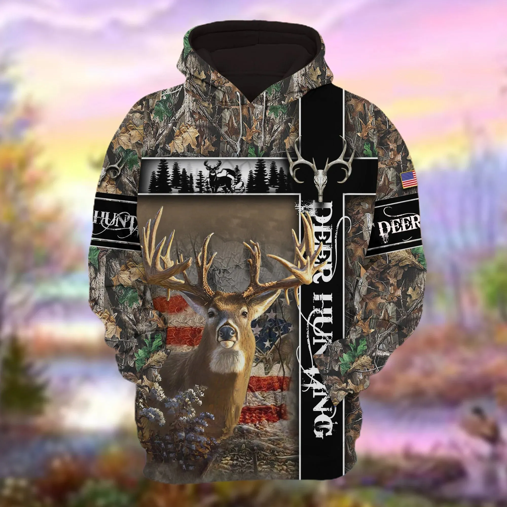 Personalized Deer Hunting Hoodie 3D Pullover American Forest Pattern Deer Hunting Hoodie Hunting Club Uniform