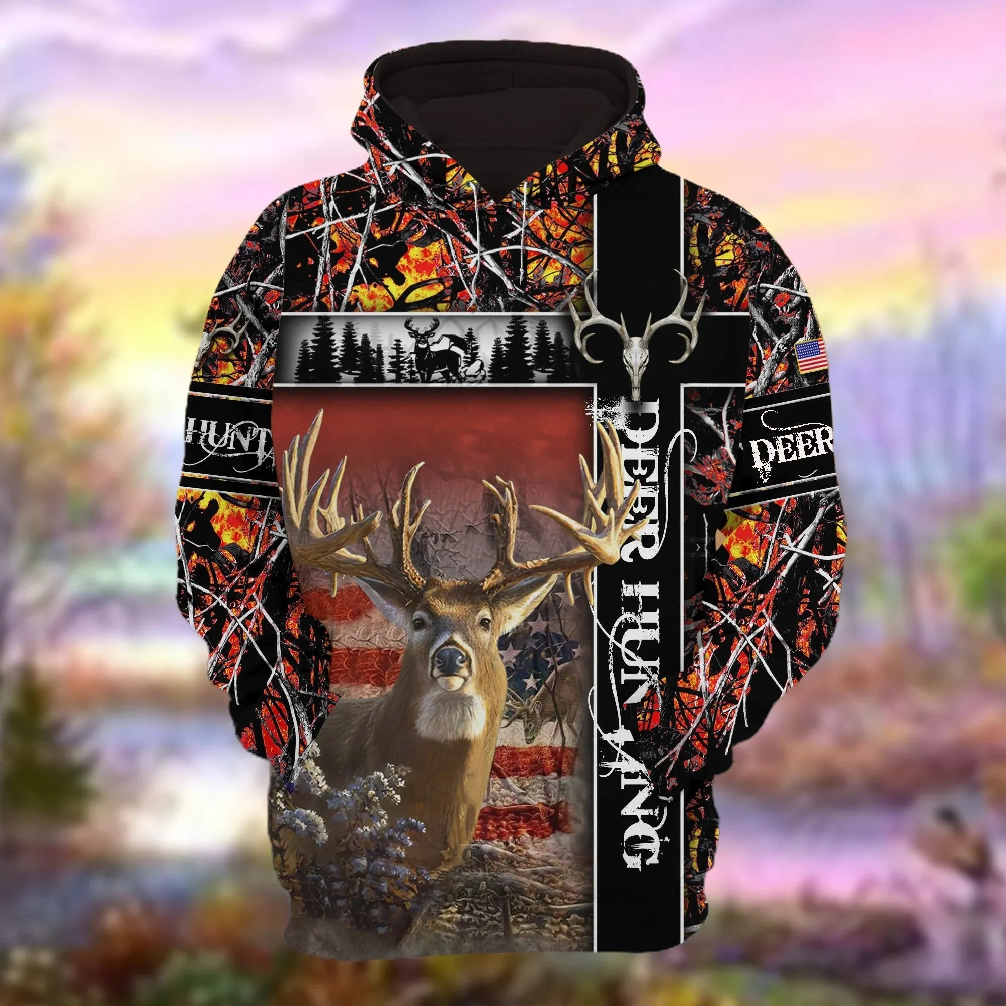 Personalized Deer Hunting Hoodie 3D Pullover American Forest Pattern Deer Hunting Hoodie Hunting Club Uniform