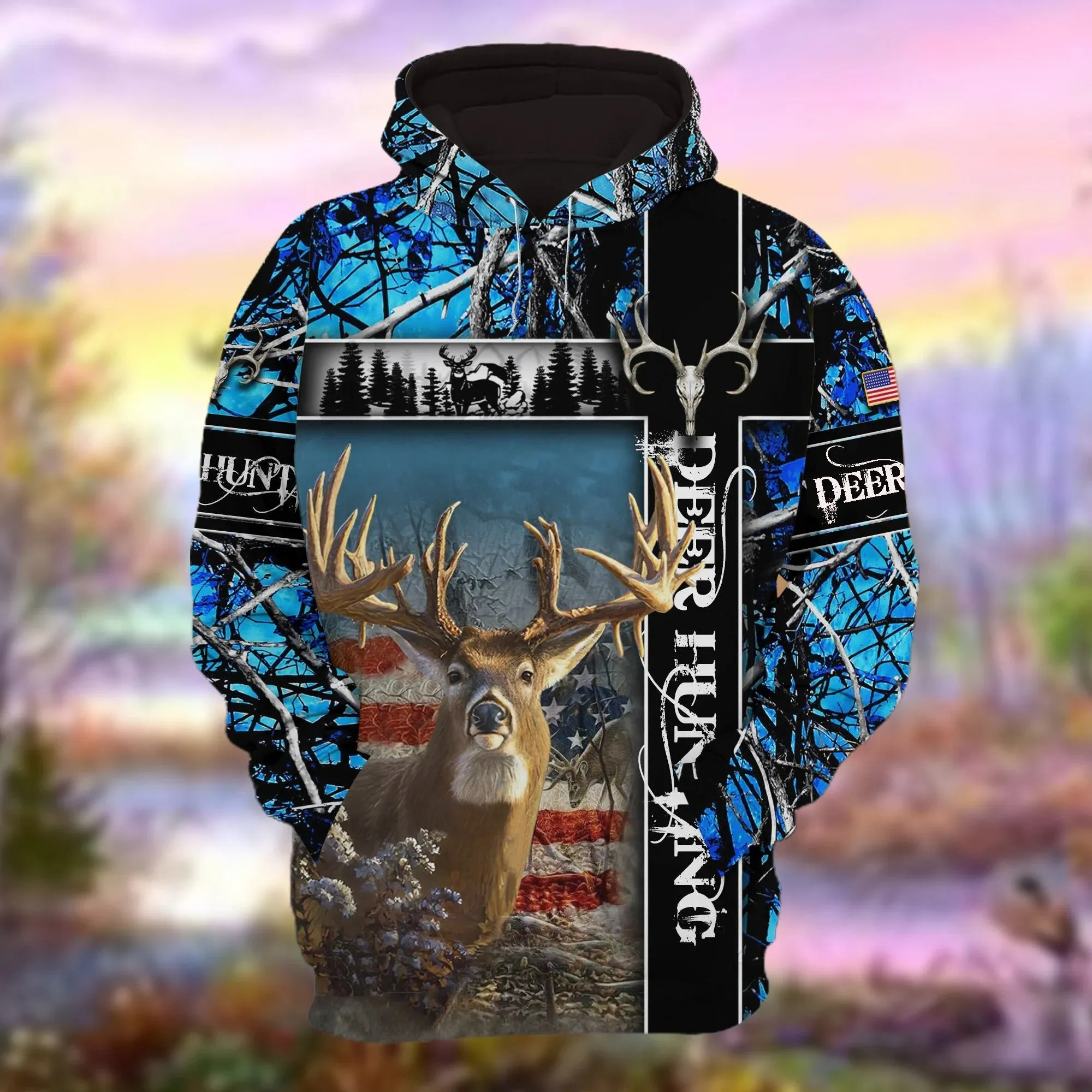 Personalized Deer Hunting Hoodie 3D Pullover American Forest Pattern Deer Hunting Hoodie Hunting Club Uniform