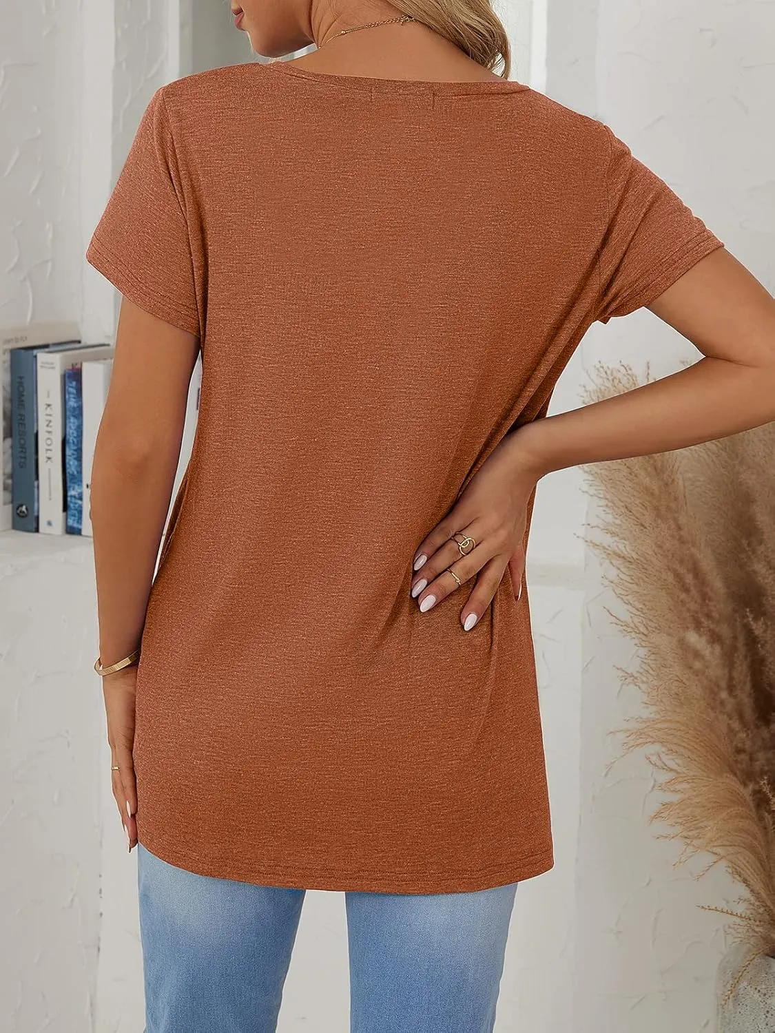 SHIBEVER Women's Tops Short Sleeve Twist Knotted T Shirts Summer Blouse Tunic Tops S-2XL
