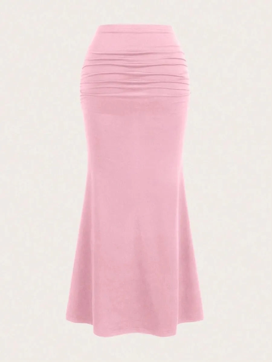 SKAYS Womens Maxi Long Pencil Skirt High Waisted Stretch Ruched Fishtail Bodycron Elastic Waistband Dressy Casual Skirts