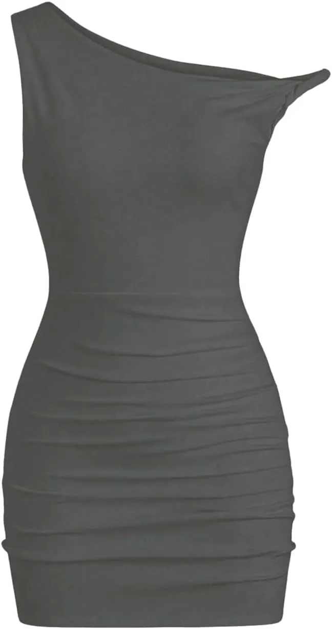 SOLY HUX Women's Summer Mini Dresses Off The Shoulder Ruched Bodycon Graduation Dress Sexy Going Out Party Club Outfits