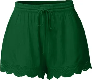 Women Floral Lace Trim Shorts Casual Summer Shorts Plus Size High Waist Drawstring Dressy Shorts Trendy Beach Clothes