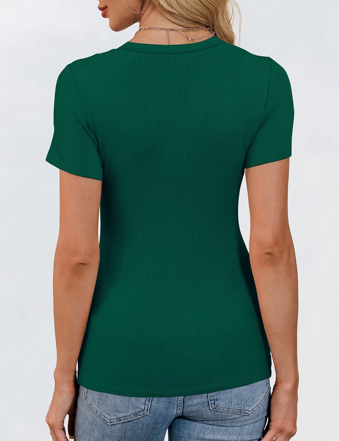 Women Ribbed Short Sleeve Tops Crew Neck Fitted Basic Tee Tshirts Cute Spring Clothes Summer Outfits 2025 Trendy Casual