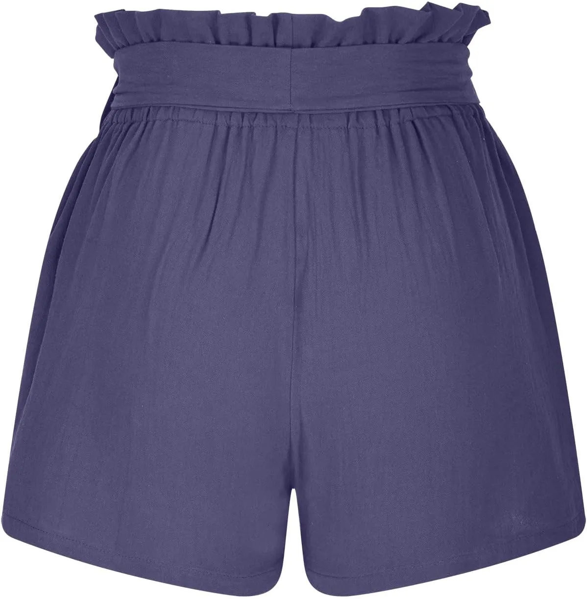 Women Summer Linen Blend Shorts 2023 Ruffle Hight Waisted Shorts Casual Solid Front Bow Belted Paperbag Shorts Beach Holiday