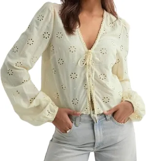 Women Tie Front Blouse Top Long Sleeve Eyelet Embroidered Hollow Out Beach Cropped Shirt Tops