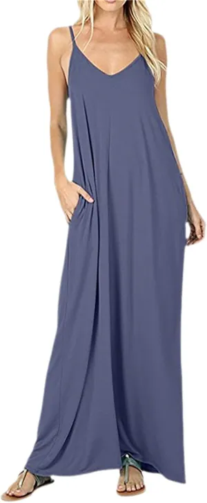 Womens Casual Dress Summer Sleeveless V Neck Sundress Aline Flowy Beach Maxi Dresses Travel 2025 Vacation Outfits