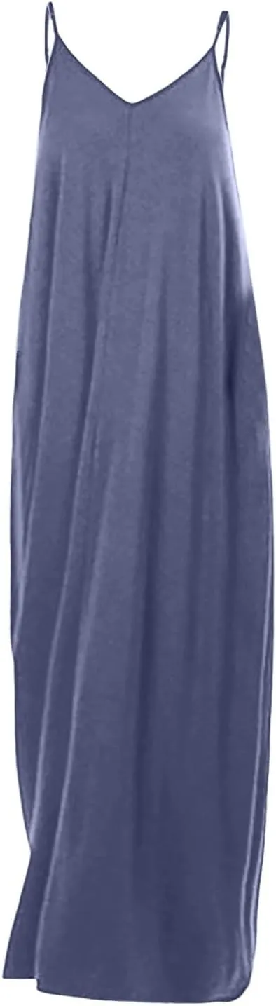 Womens Casual Dress Summer Sleeveless V Neck Sundress Aline Flowy Beach Maxi Dresses Travel 2025 Vacation Outfits