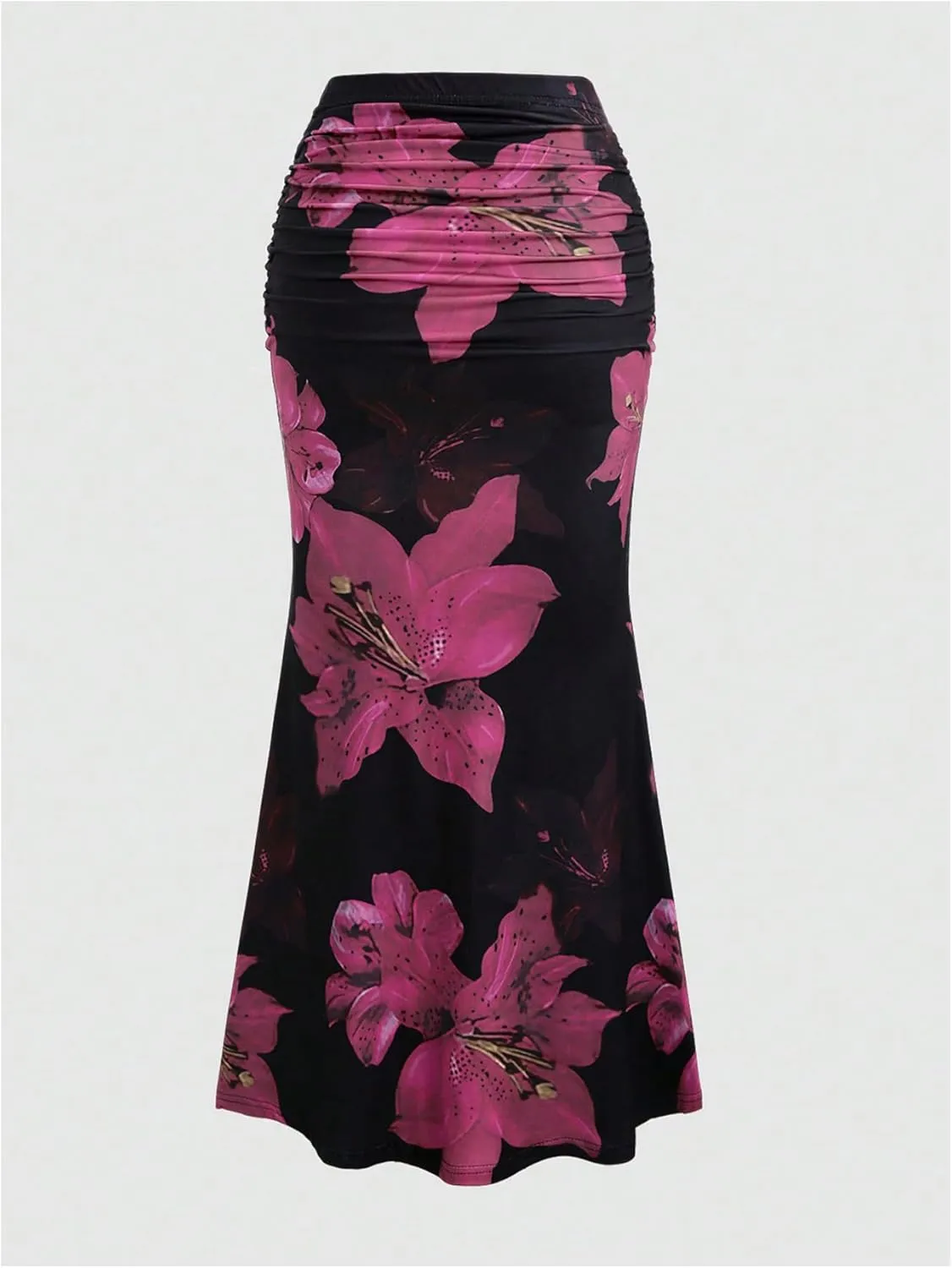 Women's Floral Print Maxi Skirt Ruffle Hem Ruched Fishtail Bodycon Long Skirts Vacation Going Out Outfits