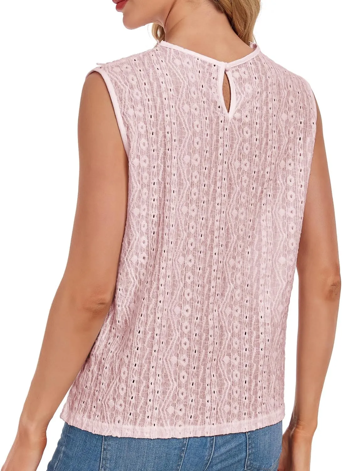 Women's Sleeveless Back Key Hole Tunic Tank Tops Casual Lace Shirt Blouses